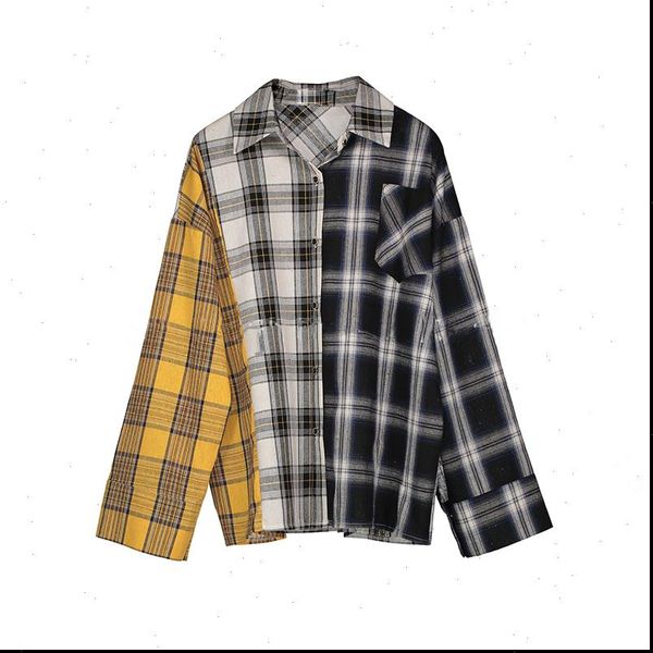 spring plaid cotton womens shirt long sleeve patchwork girls korean streetwear brand, White
spring plaid cotton womens shirt long sleeve patchwork girls korean streetwear brand, White