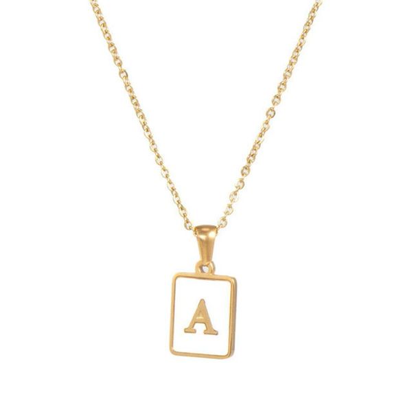 pendant necklaces trendy style 18k gold stainless steel jewelry white rectangular shell letter a-z necklace with women's neck chain, Silver
pendant necklaces trendy style 18k gold stainless steel jewelry white rectangular shell letter a-z necklace with women's neck chain, Silver