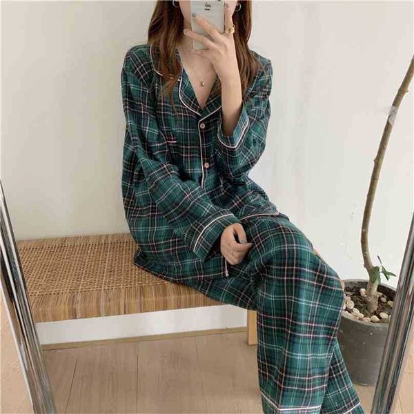 spring two piece suit cardigans plaid korean nightwear sweet soft casual homewear loose fashion pajamas set 210525, Black;red
spring two piece suit cardigans plaid korean nightwear sweet soft casual homewear loose fashion pajamas set 210525, Black;red