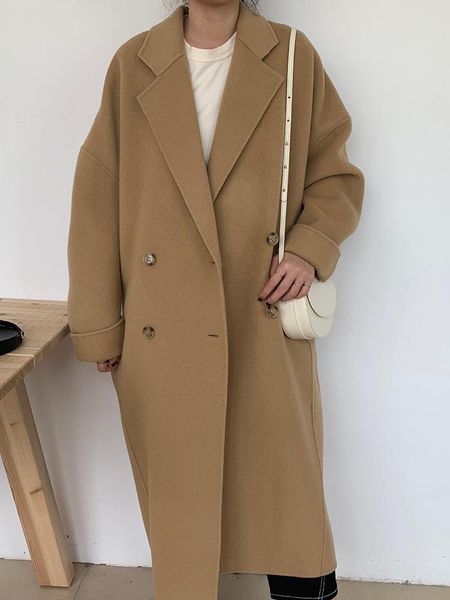 women's wool & blends 2021 x-long hand-stitched double-sided cashmere coat autumn winter jacket women streetwear, Black
women's wool & blends 2021 x-long hand-stitched double-sided cashmere coat autumn winter jacket women streetwear, Black