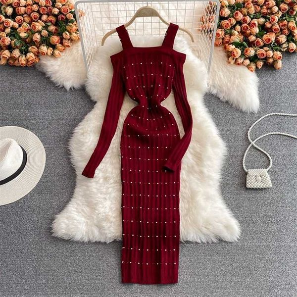 knitting spaghetti strap solid maxi black bodycon basic dress long sleeve white midi striped sweater dresses ladies femme robe 211220, Black;gray
knitting spaghetti strap solid maxi black bodycon basic dress long sleeve white midi striped sweater dresses ladies femme robe 211220, Black;gray
