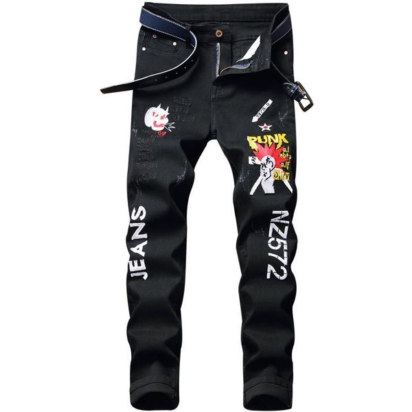 men's jeans punk mens rock hole letter embroidered slim fit men trousers fashion japan style casual denim pants, Blue
men's jeans punk mens rock hole letter embroidered slim fit men trousers fashion japan style casual denim pants, Blue