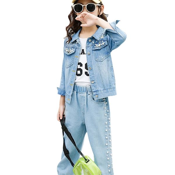 girls clothes pearl decoration jacket + jeans 2pcs girl set spring autumn kids 6 8 10 12 14 year 210528, White
girls clothes pearl decoration jacket + jeans 2pcs girl set spring autumn kids 6 8 10 12 14 year 210528, White
