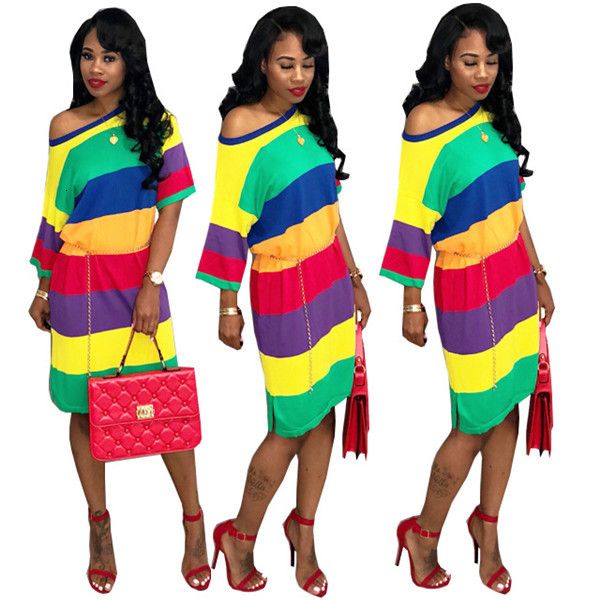 dress 3/4 sleeve colorful striped casual dresses loose crew neck female clothing womens designer, Black;gray
dress 3/4 sleeve colorful striped casual dresses loose crew neck female clothing womens designer, Black;gray