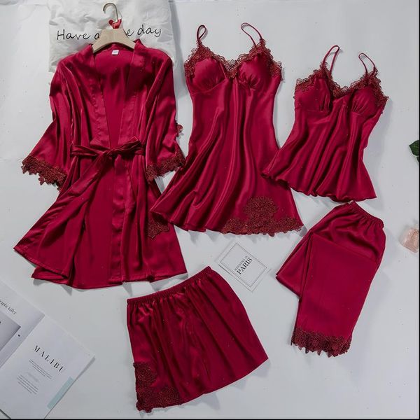 sweet lace flower trim 5pcs womens sleepwears pajamas set backless strap amp pant satin pyjamas sleepwear summer loose, Black;red
sweet lace flower trim 5pcs womens sleepwears pajamas set backless strap amp pant satin pyjamas sleepwear summer loose, Black;red