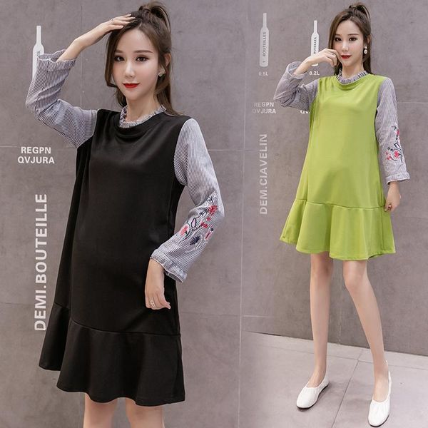 maternity dresses 778# clothes spring autumn cotton long sleeves stripe embroidery false two-piece dress for pregnant women mom, White
maternity dresses 778# clothes spring autumn cotton long sleeves stripe embroidery false two-piece dress for pregnant women mom, White