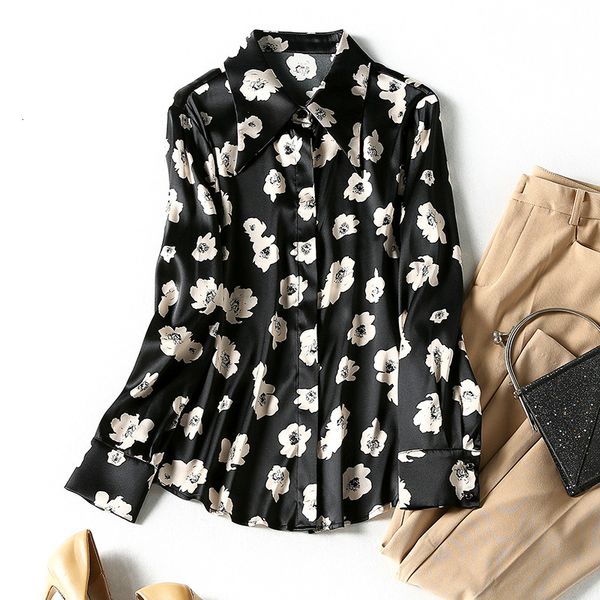 women's blouses & shirts spring long sleeve lapel neck black floral print natural real silk single-breasted soie blouse elegant casual, White
women's blouses & shirts spring long sleeve lapel neck black floral print natural real silk single-breasted soie blouse elegant casual, White