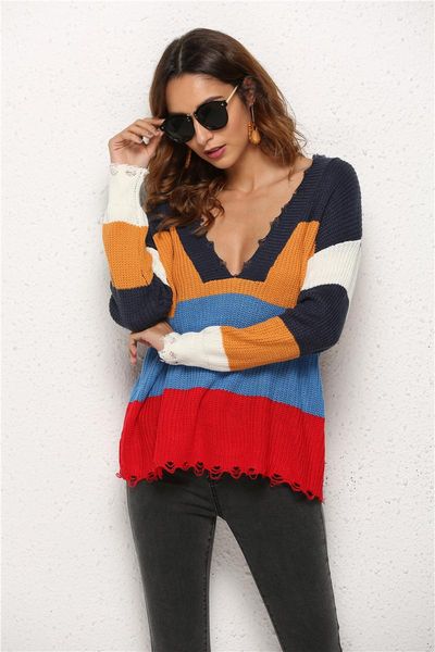 women's sweaters autumn winter knitted rainbow sweater women deep v-neck striped long sleeve plus size pullover color block, White;black
women's sweaters autumn winter knitted rainbow sweater women deep v-neck striped long sleeve plus size pullover color block, White;black
