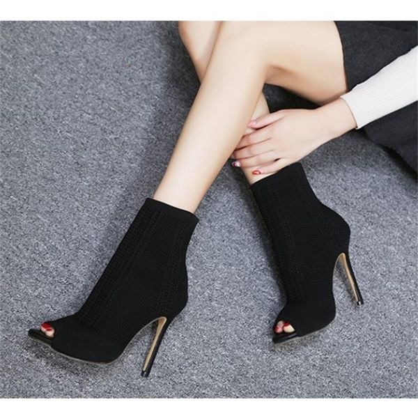 dress shoes net red with one foot to show thin elastic socks and boots, women's knitting hollow high help fish mouth cool, Black
dress shoes net red with one foot to show thin elastic socks and boots, women's knitting hollow high help fish mouth cool, Black