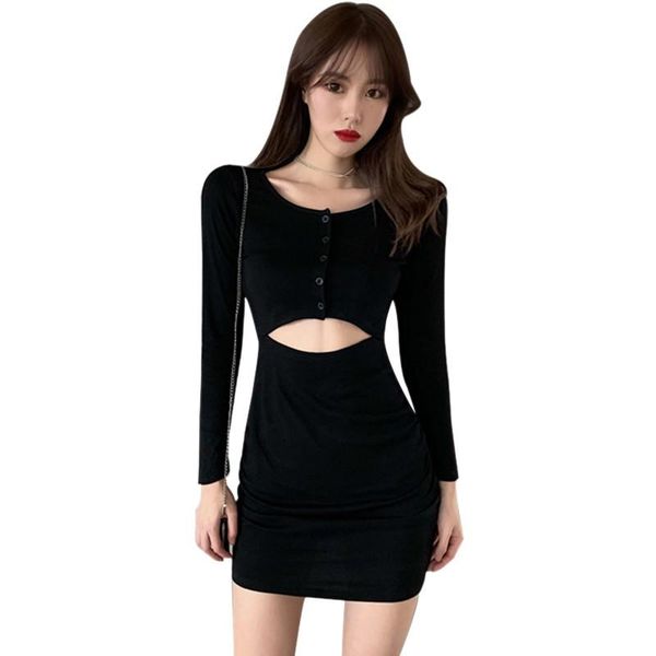 women clothes fashion korean solid color dress high waist exposed line pleated temperament slim long sleeve casual dresses, Black;gray
women clothes fashion korean solid color dress high waist exposed line pleated temperament slim long sleeve casual dresses, Black;gray