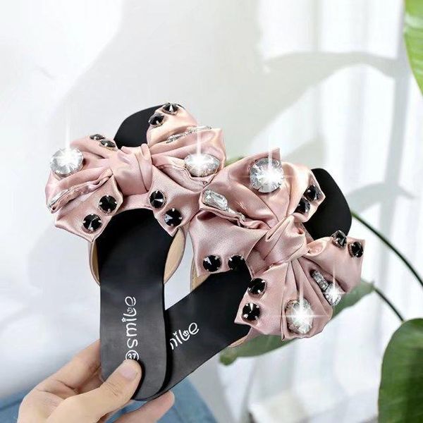 slippers 2021 summer word casual wear cloth shoes bow tie water drill, Black 
slippers 2021 summer word casual wear cloth shoes bow tie water drill, Black
