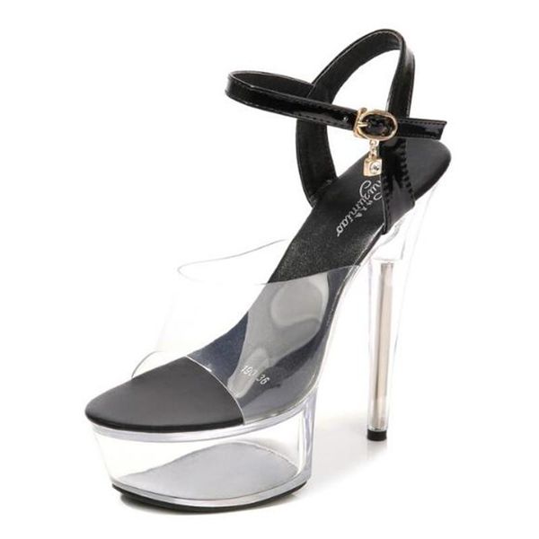 women sandals 14.5cm thin high heels chaussures femme pvc buckle strap open toed waterproof platform party pumps shoes, Black
women sandals 14.5cm thin high heels chaussures femme pvc buckle strap open toed waterproof platform party pumps shoes, Black