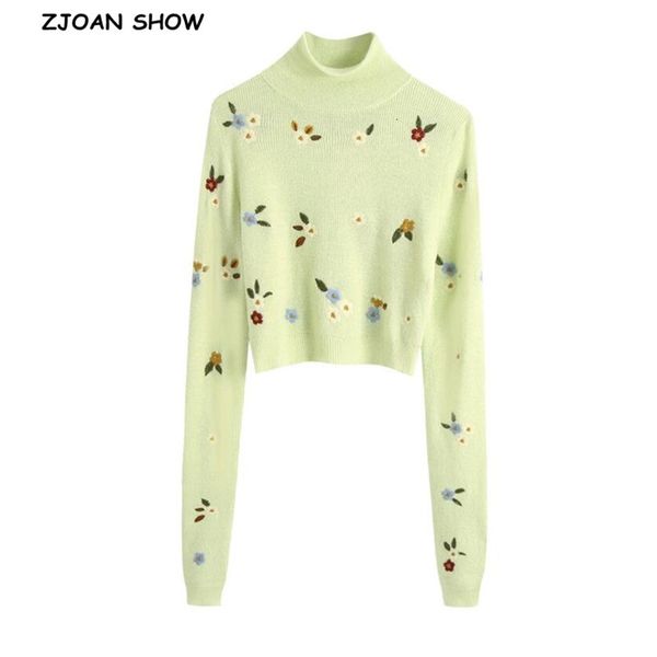 women's sweaters 2021 fluorescent green flower embroidery knitted turtleneck pullovers sweater long sleeve cropped jumper women fa, White;black
women's sweaters 2021 fluorescent green flower embroidery knitted turtleneck pullovers sweater long sleeve cropped jumper women fa, White;black