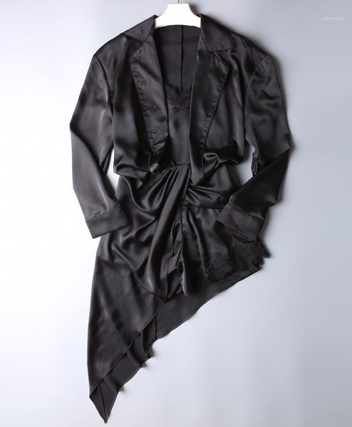 ladies fashion long sleeve lapel fake two pieces irregular draping sling dress 1231, Black;gray
ladies fashion long sleeve lapel fake two pieces irregular draping sling dress 1231, Black;gray