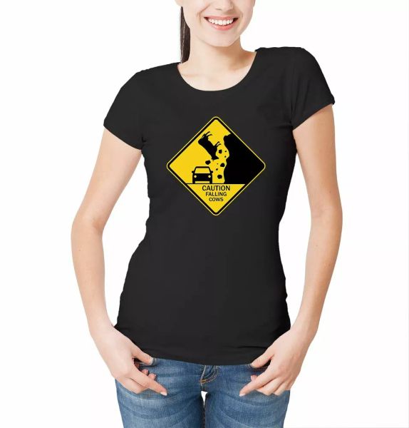 Caution Falling Cows Womens T-Shirt Joke Animals Traffic Sign Funny Cool, White;black
Caution Falling Cows Womens T-Shirt Joke Animals Traffic Sign Funny Cool, White;black
