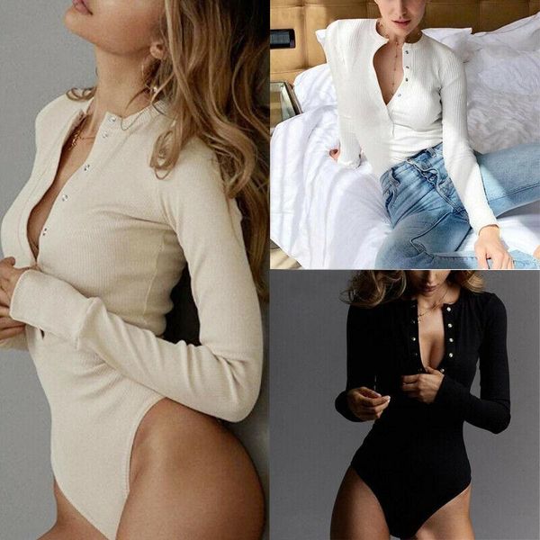 women elastic button deep v neck bodycon playsuits long sleeve ladies casual solid clothes bodysuits women's jumpsuits & rompers, Black;white
women elastic button deep v neck bodycon playsuits long sleeve ladies casual solid clothes bodysuits women's jumpsuits & rompers, Black;white