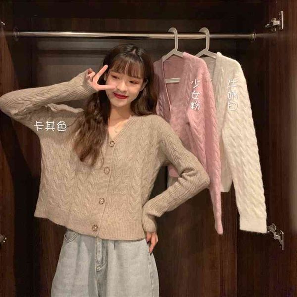 autumn and winter cardigans women solid loose v-neck all-match twist long-sleeved sweater coat 210427, White;black
autumn and winter cardigans women solid loose v-neck all-match twist long-sleeved sweater coat 210427, White;black
