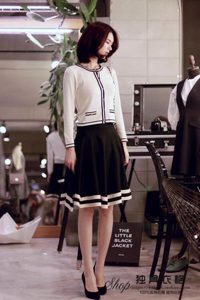 two piece dress spring and autumn small fragrant knit cardigan women slim round neck long sleeve stripe set tide, White
two piece dress spring and autumn small fragrant knit cardigan women slim round neck long sleeve stripe set tide, White