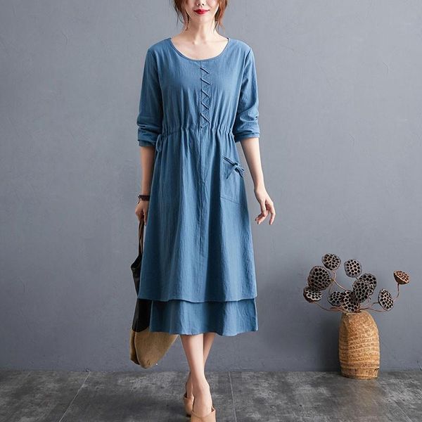 casual dresses women cotton linen long dress 2021 autumn arts style vintage solid color loose ladies elegant a-line s1949, Black;gray
casual dresses women cotton linen long dress 2021 autumn arts style vintage solid color loose ladies elegant a-line s1949, Black;gray