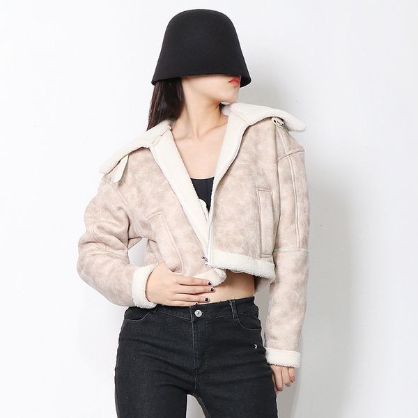 women faux leather european american fashion women's 2021 autumn and winter thickening new large lapel stitching stitchings short lamb, Black
women faux leather european american fashion women's 2021 autumn and winter thickening new large lapel stitching stitchings short lamb, Black
