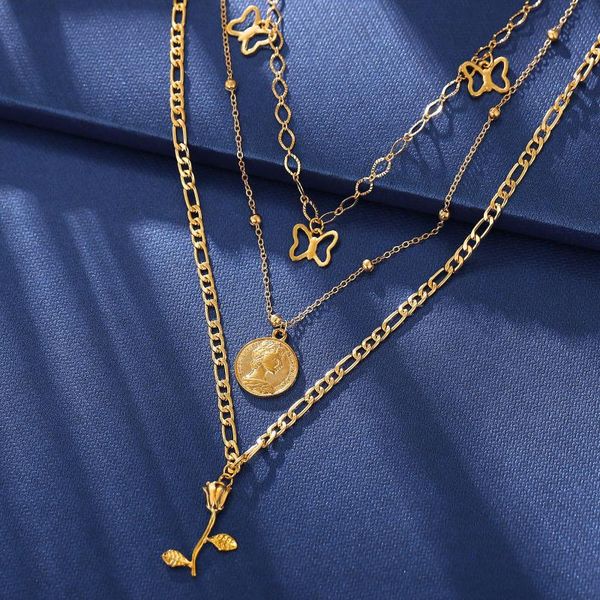 pendant necklaces creative rose flower hollow butterfly necklace women fashion gold color multilayer exquisite chain, Silver
pendant necklaces creative rose flower hollow butterfly necklace women fashion gold color multilayer exquisite chain, Silver