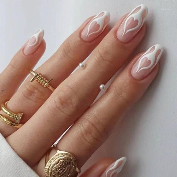 24pcs false nails detachable almond white flame fake artificial wearable full cover nail tips fashion manicure tool1, Red;gold
24pcs false nails detachable almond white flame fake artificial wearable full cover nail tips fashion manicure tool1, Red;gold