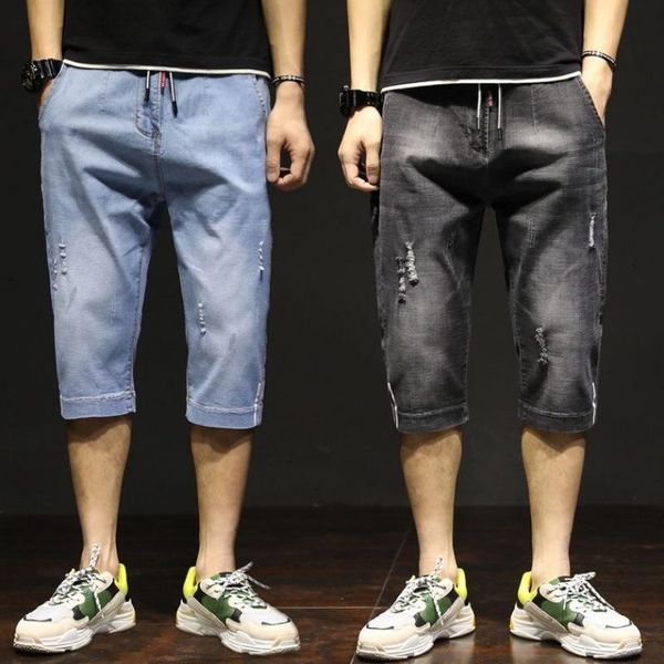 men's jeans summer thin 2021 cropped denim hole high stretch harlan elastic waist loose large size korean shorts black, Blue
men's jeans summer thin 2021 cropped denim hole high stretch harlan elastic waist loose large size korean shorts black, Blue