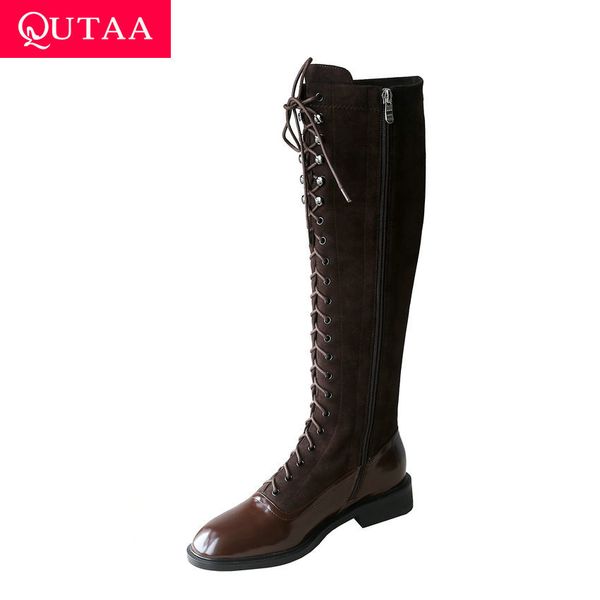 qutaa 2021 patchwork patent leather flock knee high boots winter shoes square heel lace up zipper women long boots size 34-39, Black
qutaa 2021 patchwork patent leather flock knee high boots winter shoes square heel lace up zipper women long boots size 34-39, Black