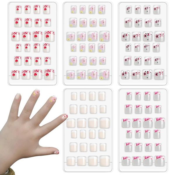 false nails siusio 24pcs children fake french flower gradient color star short artificial nail apple lovely gift for kids, Red;gold
false nails siusio 24pcs children fake french flower gradient color star short artificial nail apple lovely gift for kids, Red;gold