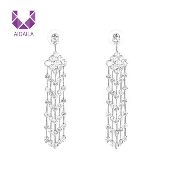 women long hang earrings for wedding ladies with full + cubic zirconia zircon jewelry party gift dangle & chandelier, Silver
women long hang earrings for wedding ladies with full + cubic zirconia zircon jewelry party gift dangle & chandelier, Silver