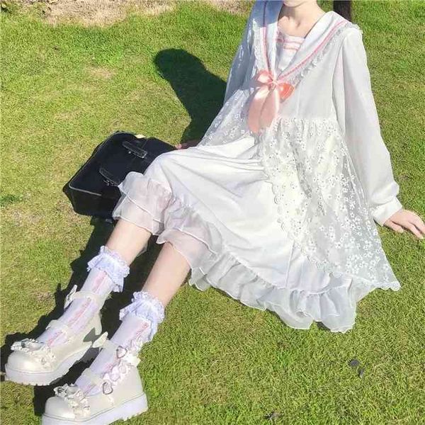white lolita girl dress alice in wondeland cute japanese sailor collar lace bow party harajuku fairy vestidos 210510, Black;gray
white lolita girl dress alice in wondeland cute japanese sailor collar lace bow party harajuku fairy vestidos 210510, Black;gray