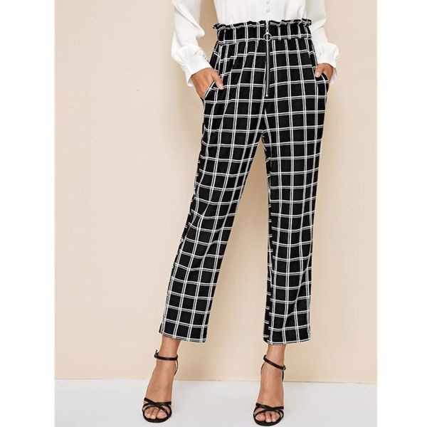 women's pants & capris high waist plaid check casual trousers fashion ladies loose wide leg long harem office work, Black;white
women's pants & capris high waist plaid check casual trousers fashion ladies loose wide leg long harem office work, Black;white