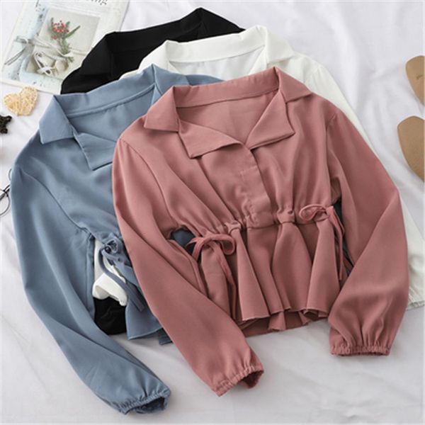 korean casual chiffon women shirts short style fit solid long sleeve turn down collar blusas mujer, White
korean casual chiffon women shirts short style fit solid long sleeve turn down collar blusas mujer, White