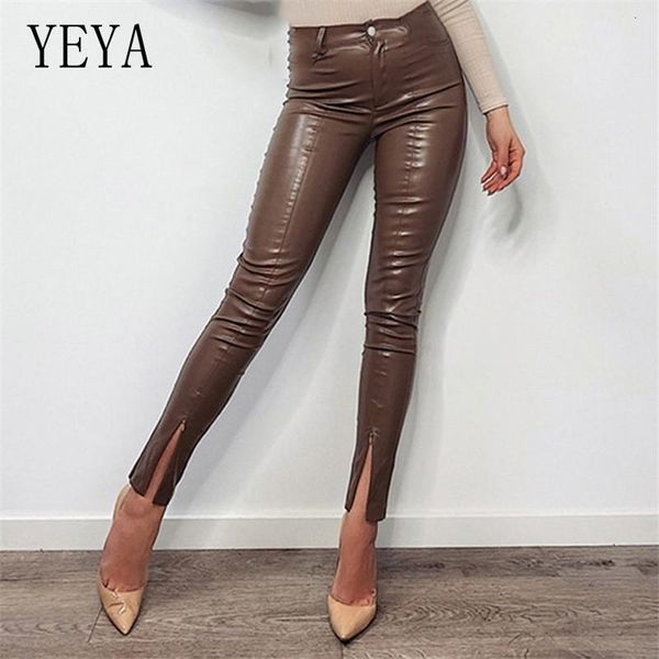 women's & capris yeya casual split women high waist zipper skinny faux leather pu pants trousers autumn streetwear female office lady p, Black;white 
women's & capris yeya casual split women high waist zipper skinny faux leather pu pants trousers autumn streetwear female office lady p, Black;white