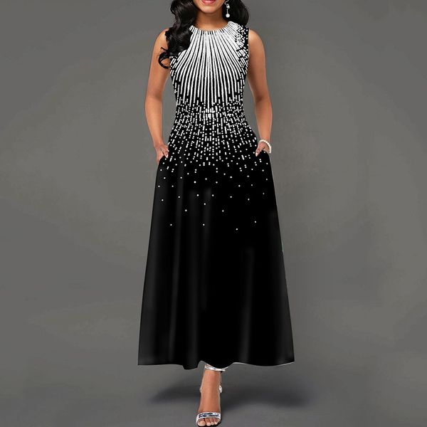Stripe Print Elegant Evening Party Dress Women Sleeveless A-Line Casual Retro Pin Up Dresses with Pocket Robe Black Long Vestido
Stripe Print Elegant Evening Party Dress Women Sleeveless A-Line Casual Retro Pin Up Dresses with Pocket Robe Black Long Vestido