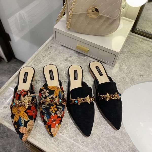 summer brand floral flat sandals baotou design slippers metal buckle muller shoes lazy, Black
summer brand floral flat sandals baotou design slippers metal buckle muller shoes lazy, Black