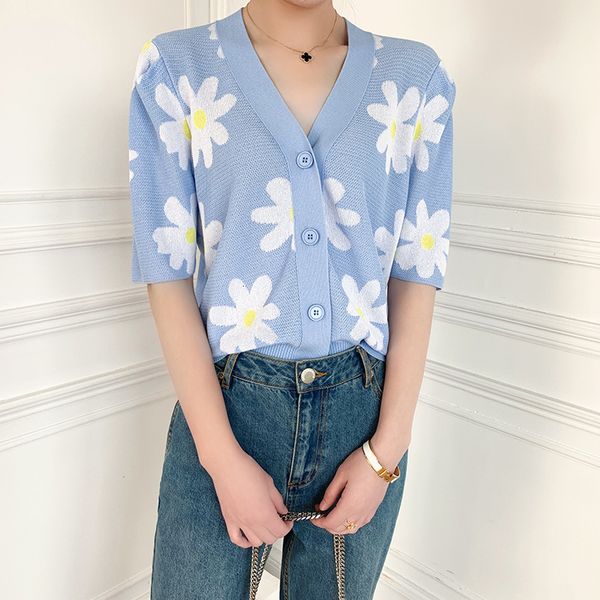 women's knits & tees spring and summer daisy v-neck short sleeve shirt cardigan mesh star same style women's clothes 5cjj, White
women's knits & tees spring and summer daisy v-neck short sleeve shirt cardigan mesh star same style women's clothes 5cjj, White