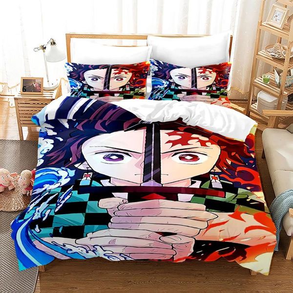 bedding sets demon slayer set single twin full king size bed kid bedroom duvetcover 3d print 020
