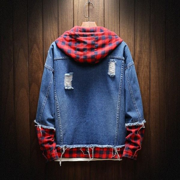 men's jackets fashion mens plaid patchwork hoody denim jacket hole ripped casual cowboy streetwear jean coat hip hop loose fit male 3xl, Black;brown
men's jackets fashion mens plaid patchwork hoody denim jacket hole ripped casual cowboy streetwear jean coat hip hop loose fit male 3xl, Black;brown