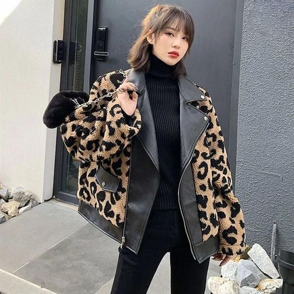 women's jackets lucyever fashion pu patchwork biker for women casual leopard thick warm plush coat female korean lamb cashmere overcoat, Black;brown
women's jackets lucyever fashion pu patchwork biker for women casual leopard thick warm plush coat female korean lamb cashmere overcoat, Black;brown