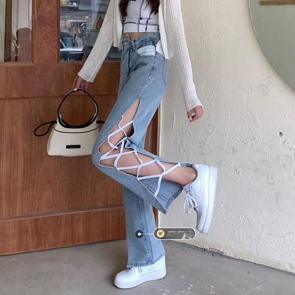 women's jeans donsignet fashion side slits irregular high waist straps feminino loose and thin for woman mujer, Blue
women's jeans donsignet fashion side slits irregular high waist straps feminino loose and thin for woman mujer, Blue