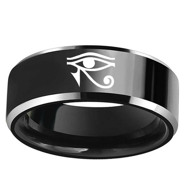 8mm black stainless steel punk ring egyptian eye of horus band men size 6-13, Silver
8mm black stainless steel punk ring egyptian eye of horus band men size 6-13, Silver