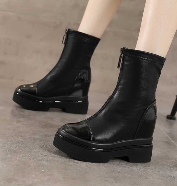 boots womens front zipper wedges heel leather british style riding shoes zha19, Black
boots womens front zipper wedges heel leather british style riding shoes zha19, Black