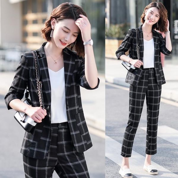 fashion casual blazer for women pant suits work wear half seeve jacket sets ladies business black striped women's two piece pants, White
fashion casual blazer for women pant suits work wear half seeve jacket sets ladies business black striped women's two piece pants, White