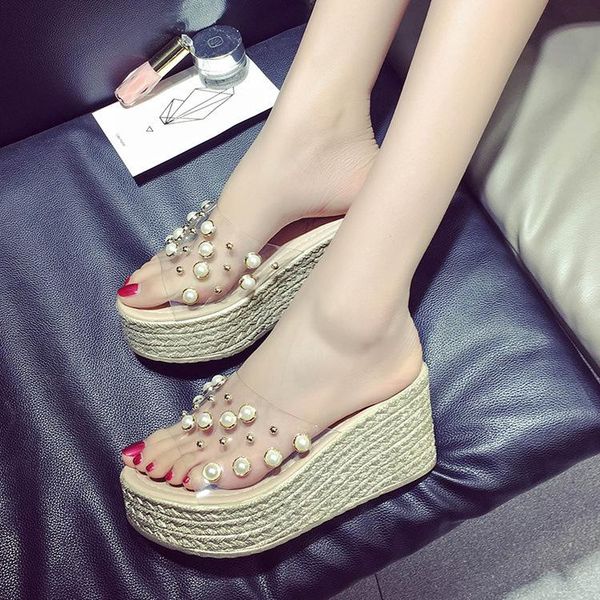 slippers female summer fashion all-match outside wearing cake thick waterproof platform pearl transparent wedge, Black
slippers female summer fashion all-match outside wearing cake thick waterproof platform pearl transparent wedge, Black