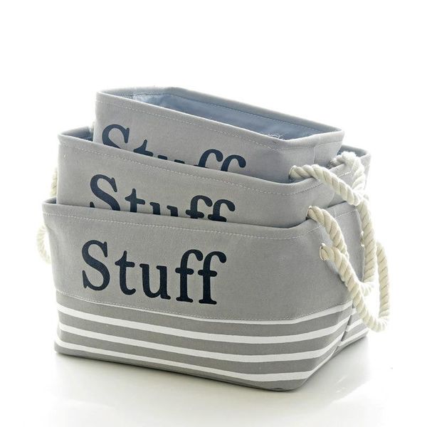light grey striped canvas desksundry storage backet 3 pcs of set square box socks toys organize basket bucket home clear up laundry & or
light grey striped canvas desksundry storage backet 3 pcs of set square box socks toys organize basket bucket home clear up laundry & or