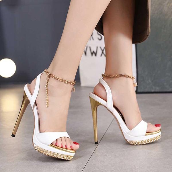 sandals super high heels women metal chain ankle strap thin heel platform ladies open toe fashion summer lady shoes, Black
sandals super high heels women metal chain ankle strap thin heel platform ladies open toe fashion summer lady shoes, Black