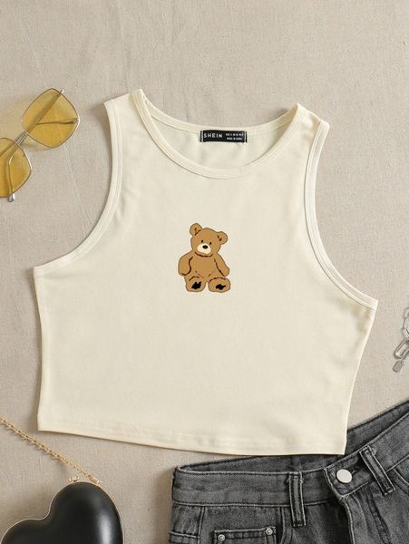bear print tank s5nd#, White