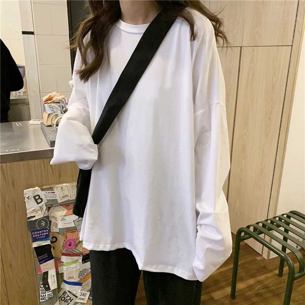 ins spring and autumn thin long sleeve t-shirt women's korean loose with solid color versatile bottom shirt student trendy, White
ins spring and autumn thin long sleeve t-shirt women's korean loose with solid color versatile bottom shirt student trendy, White