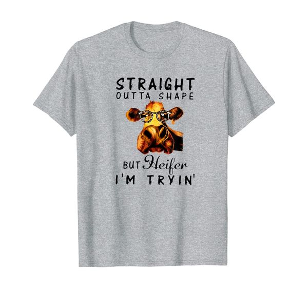 women's straight outta shape but heifer i'm trying cow shirt, White;black
women's straight outta shape but heifer i'm trying cow shirt, White;black